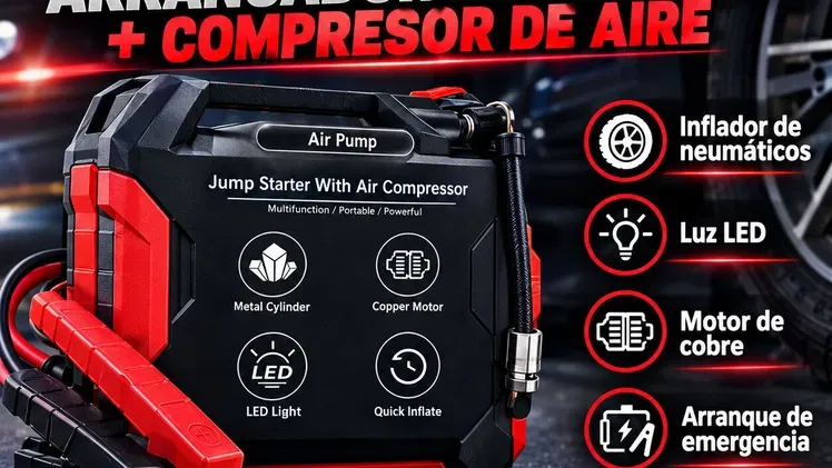 Jump o arrancador de batería con compresor