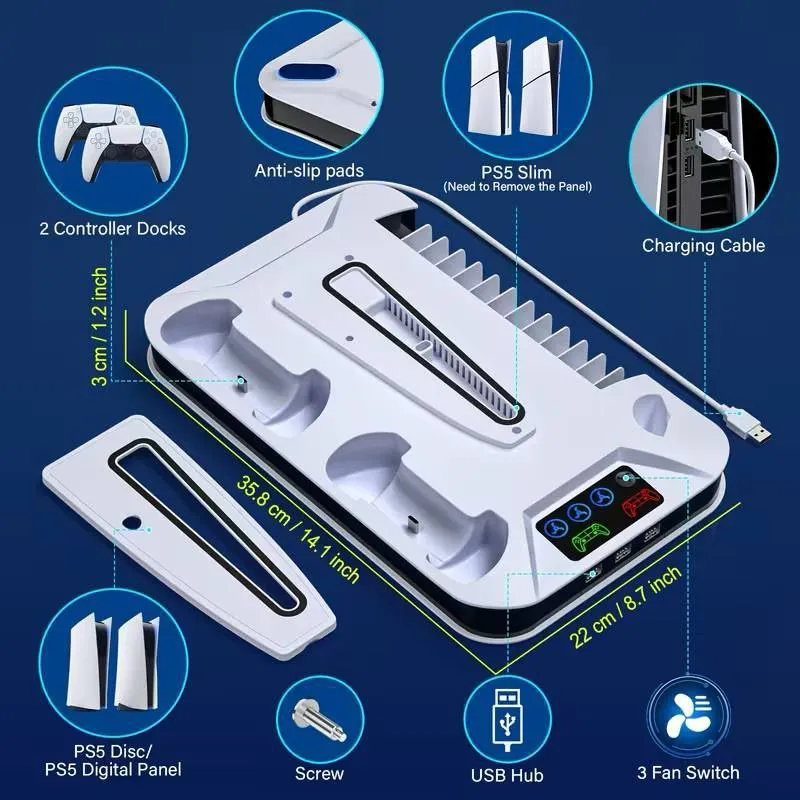 Base Multifuncional con Refrigeración para PS5 / PS5 Slim