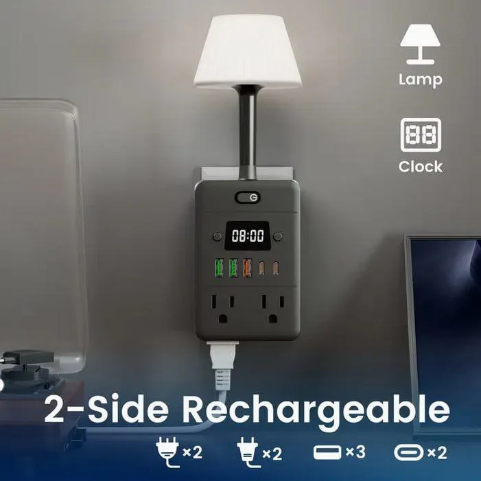 Regleta multifuncional con lámpara integrada y reloj digital