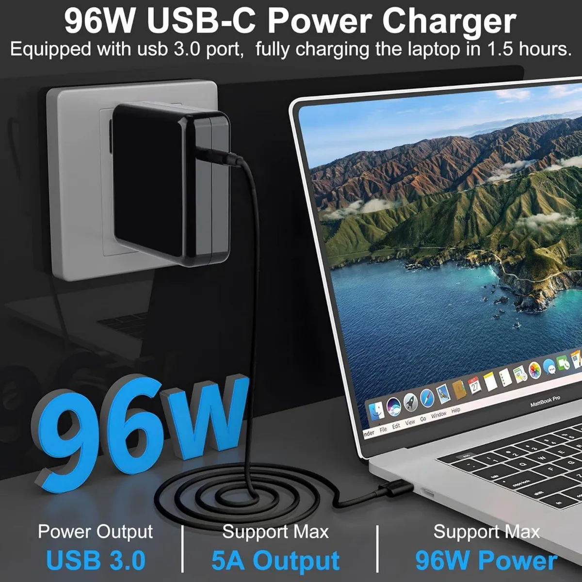 Cargador de portátil USB C de 96 W