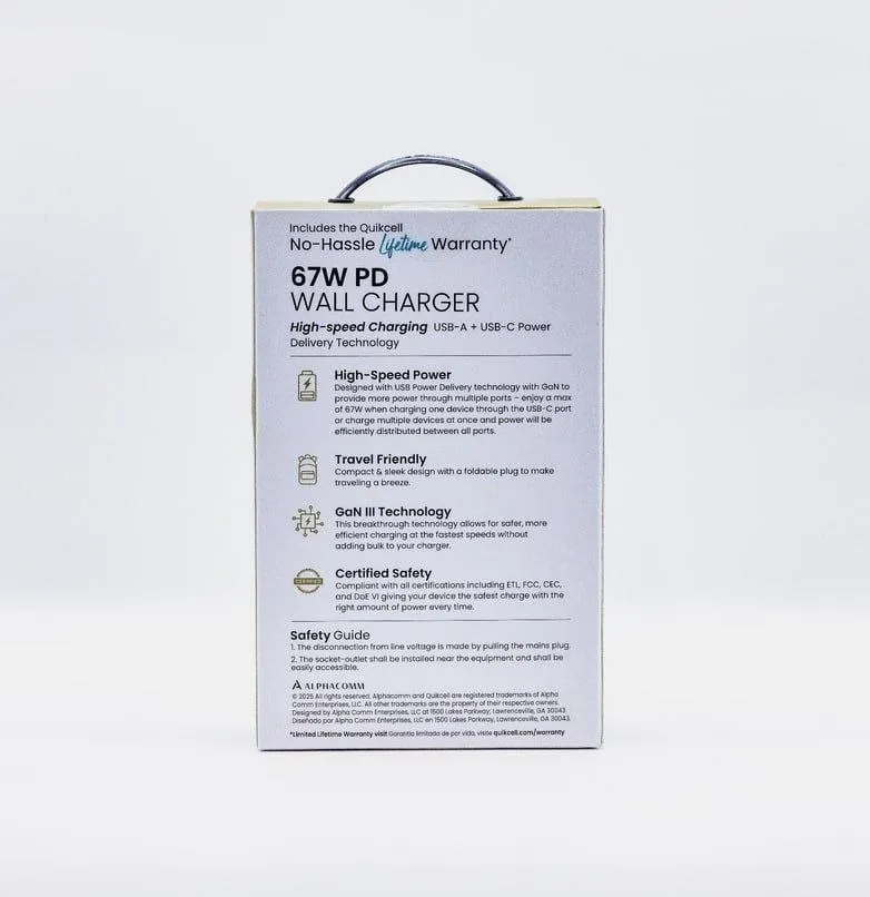 Cargador de Pared Quikcell 67W PD GaN (Multi-Puerto)