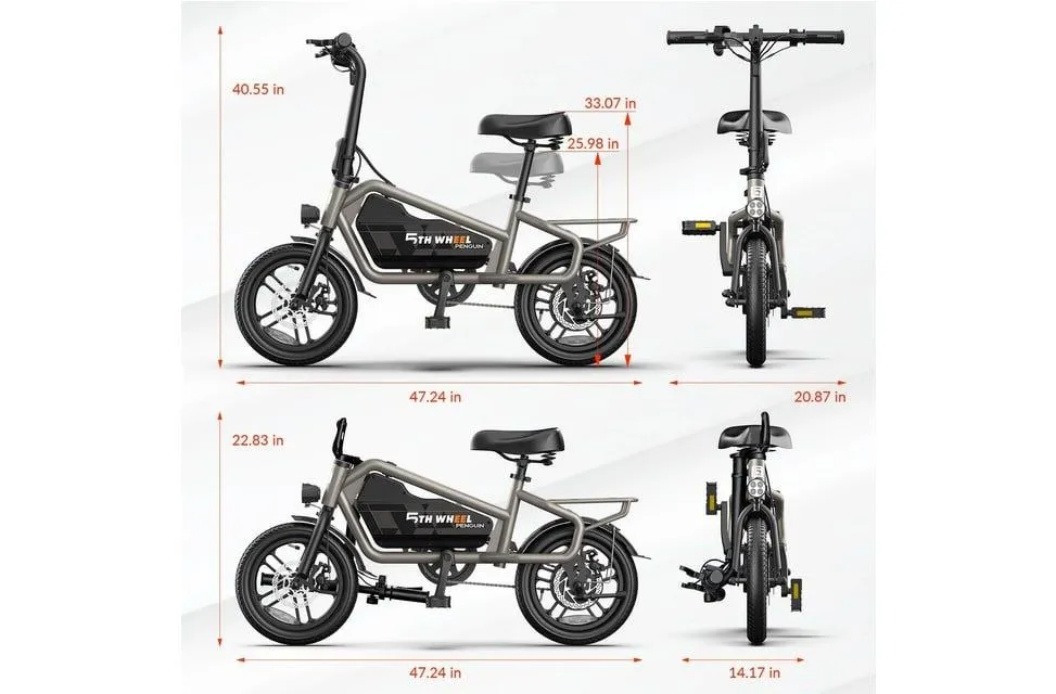 Bicicleta Eléctrica 5TH WHEEL 14" para Adultos – Motor 650W Pico
