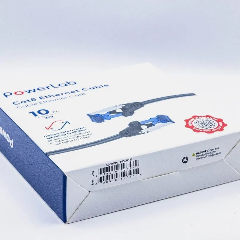 PowerLab Cable Ethernet Cat8 10FT Alta Velocidad 40Gbps