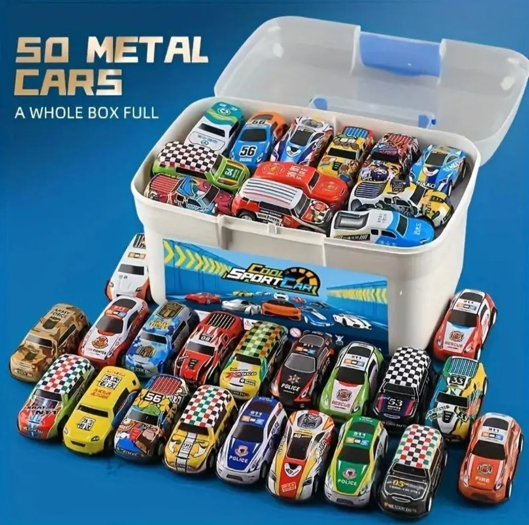Set de 50 Carritos Metálicos con Caja – Ideal para Regalos y Piñatas