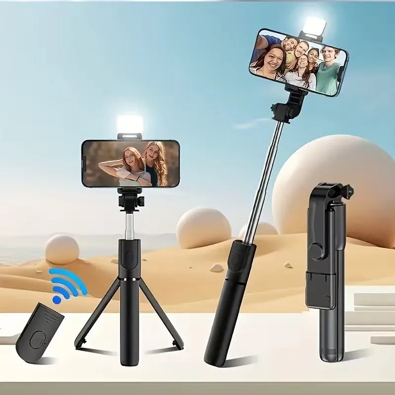 Selfie Stick Telescópico con Trípode, Luz Integrada y Control remoto