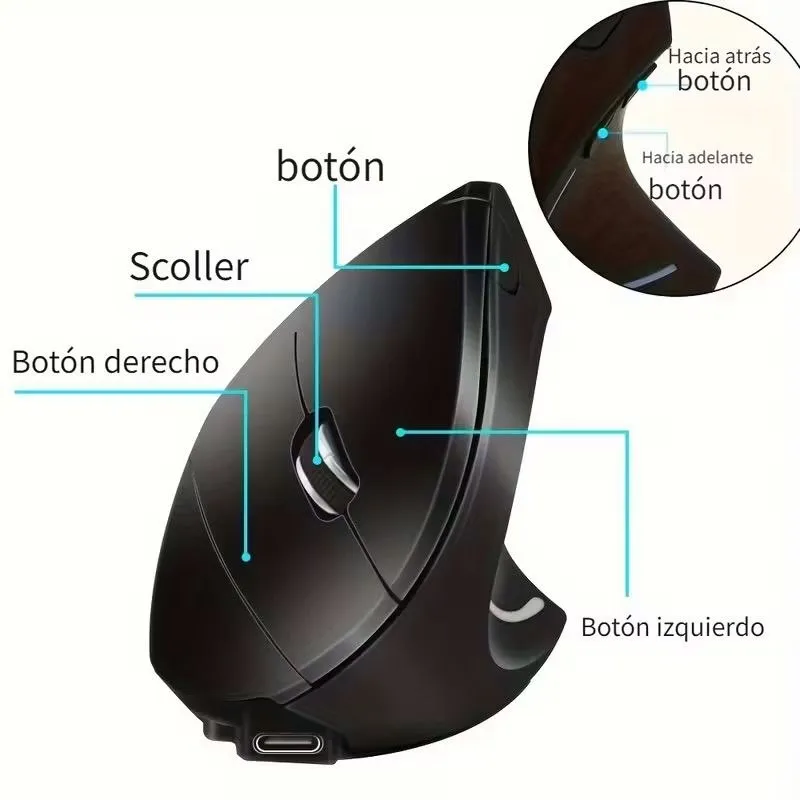 Mouse Vertical Ergonómico Recargable para PC y Laptop