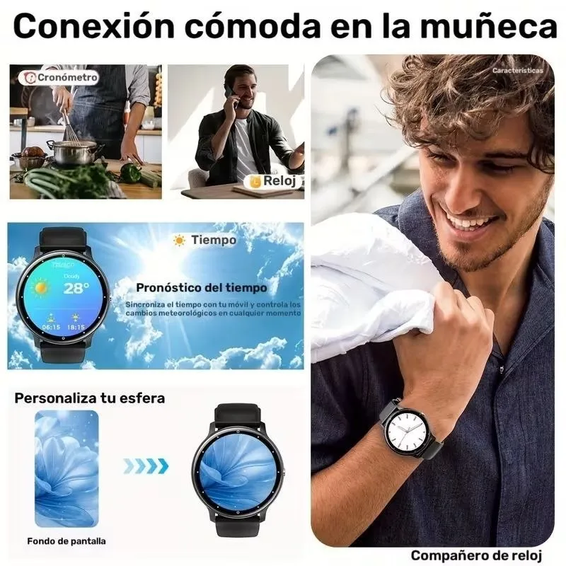 PEJE Smartwatch Multifuncional – Pantalla HD de 1.28", Llamadas Bluetooth y Más de 100 Modos Deportivos