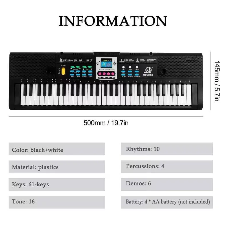 Teclado Electrónico Multifunción 61 Teclas con Micrófono