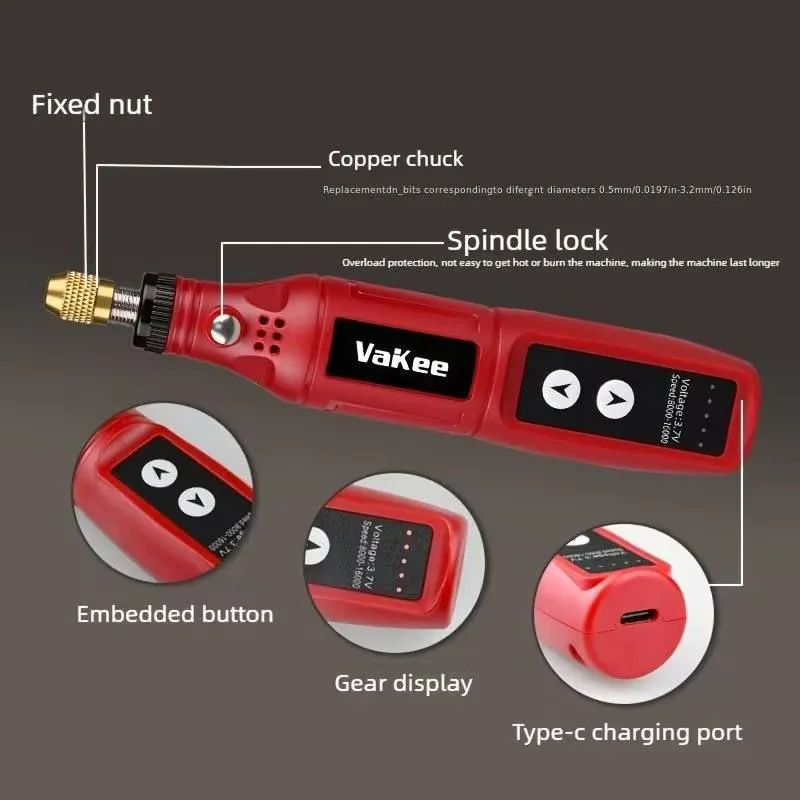 Mini Amoladora Eléctrica Vakee Recargable – Roja