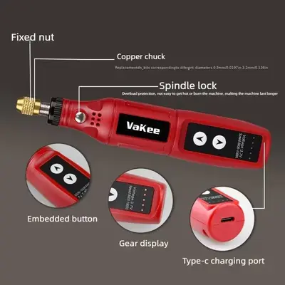 Mini Amoladora Eléctrica Vakee Recargable – Roja