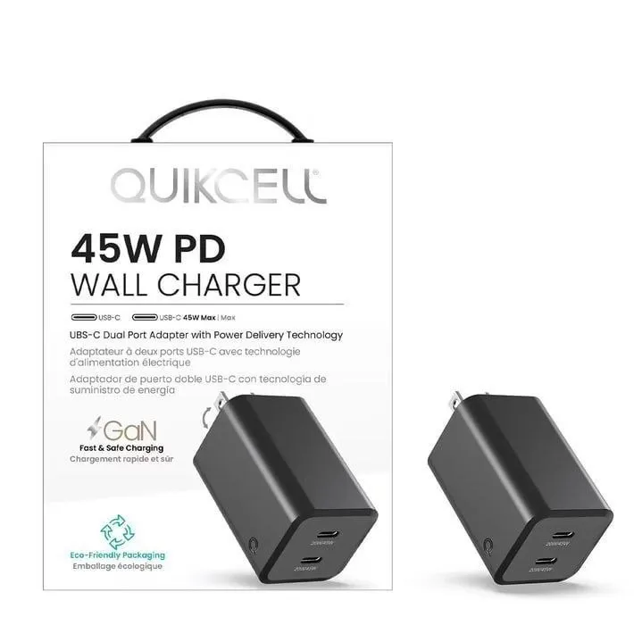 Cargador de Pared QUIKCELL 45W PD GaN – Dual USB-C