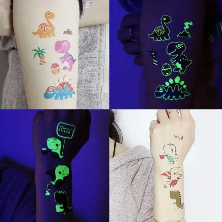 Tatuajes temporales de dinosaurios luminosos
